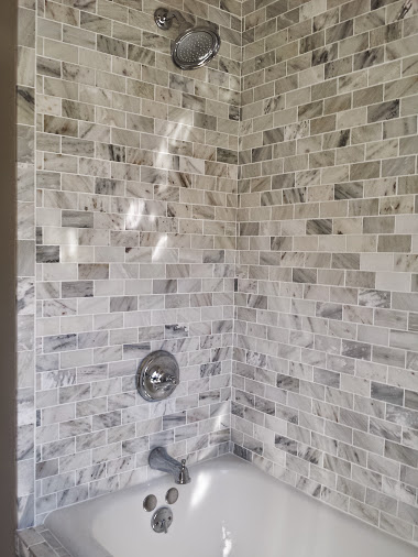 subway marble mosaic shower 