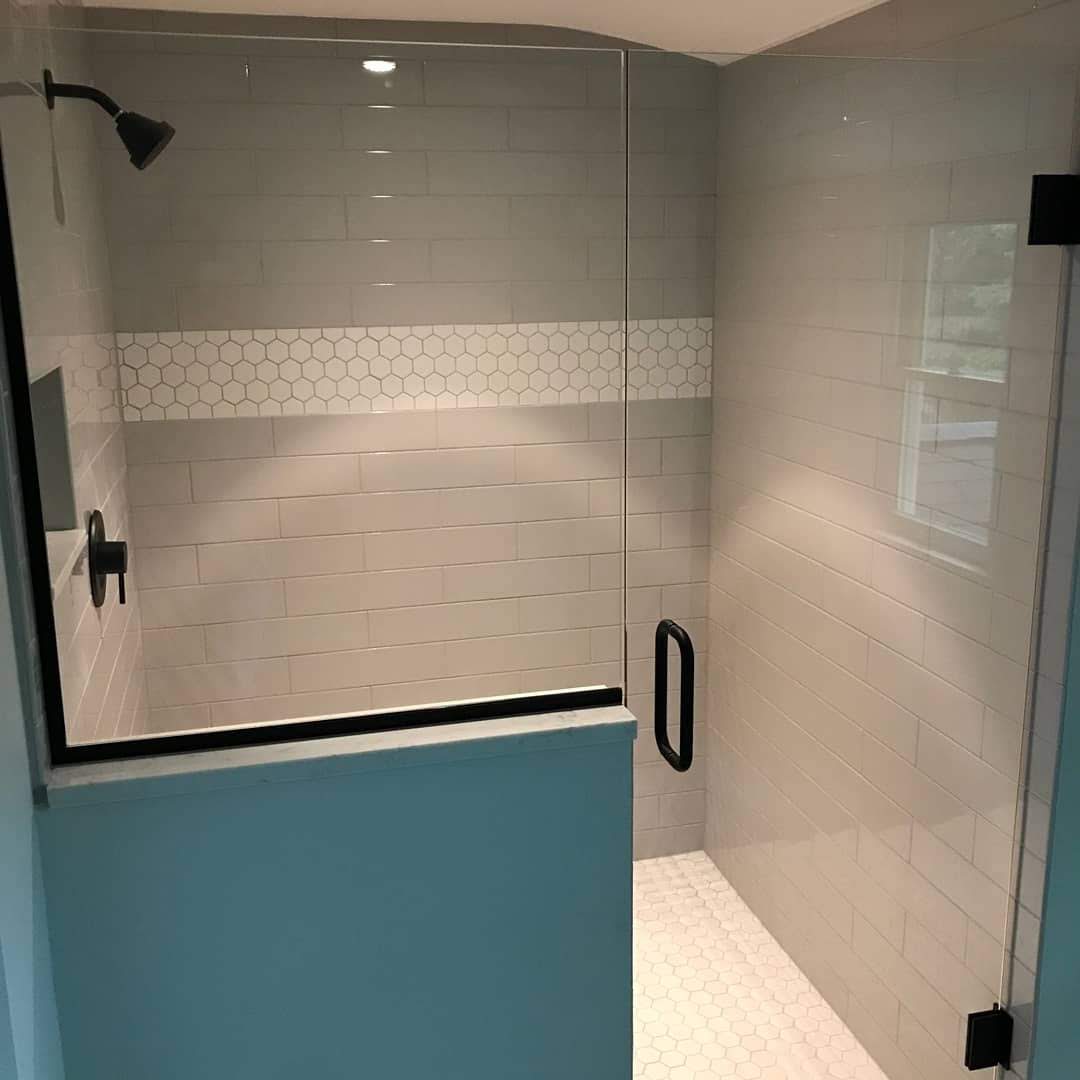 grey subway tile custom walk in shower